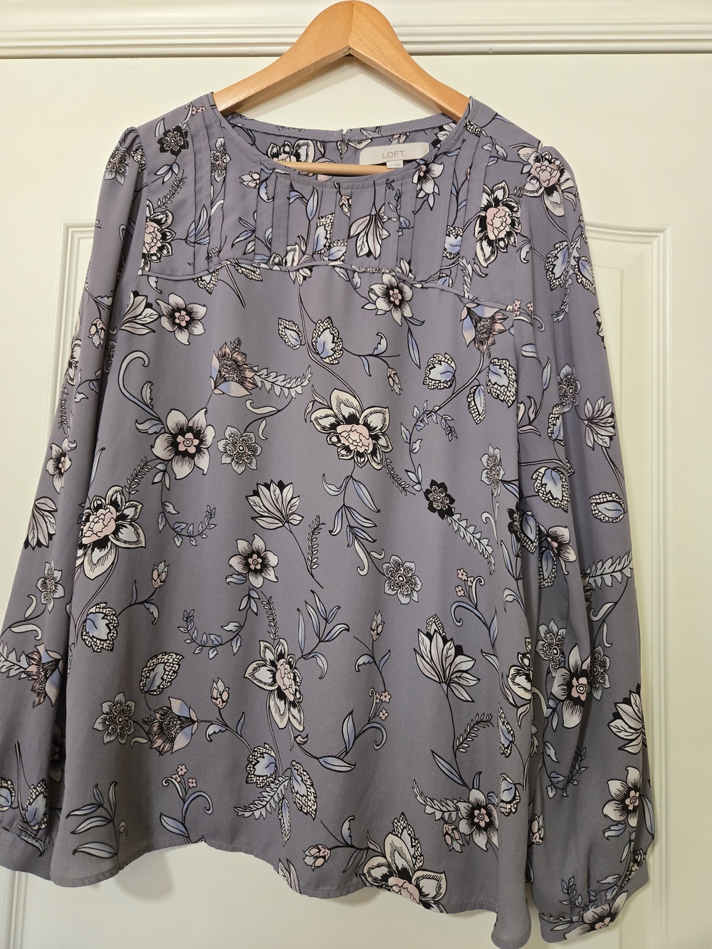 LOFT Lavender Floral Long-Sleeve Blouse with Pink & White Blooms